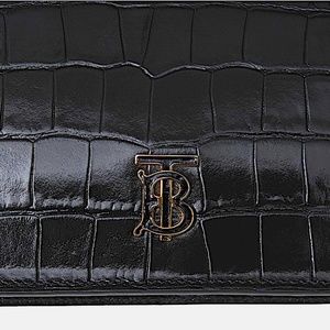 Shop Burberry TB Alligator-Embossed Leather Pouch